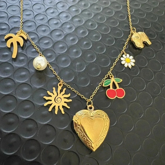 Charming Gold Necklace with Colorful Charms - Picture 1 of 4